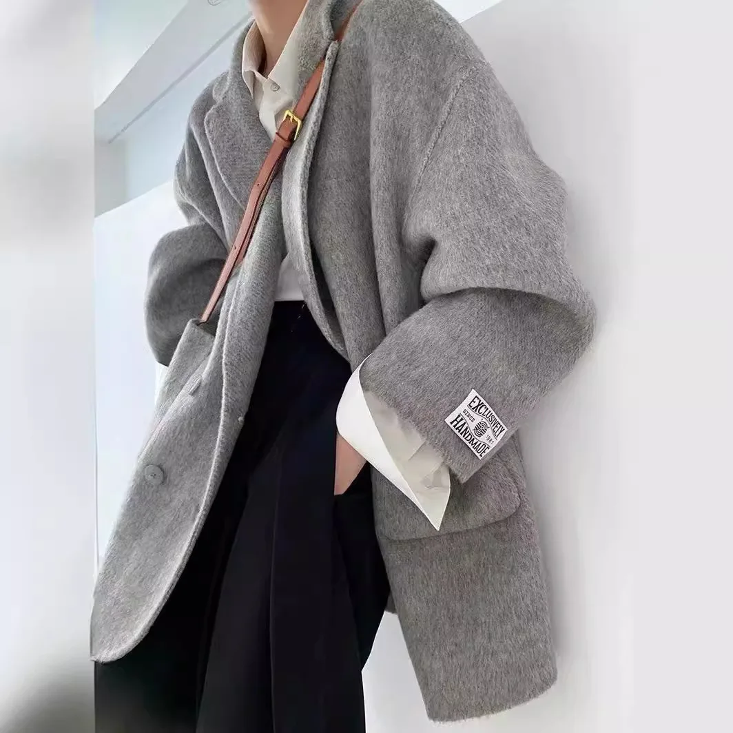 

2024 new gray small suit high-end double-sided cashmere coat women's autumn and winter loose woolen coat tide