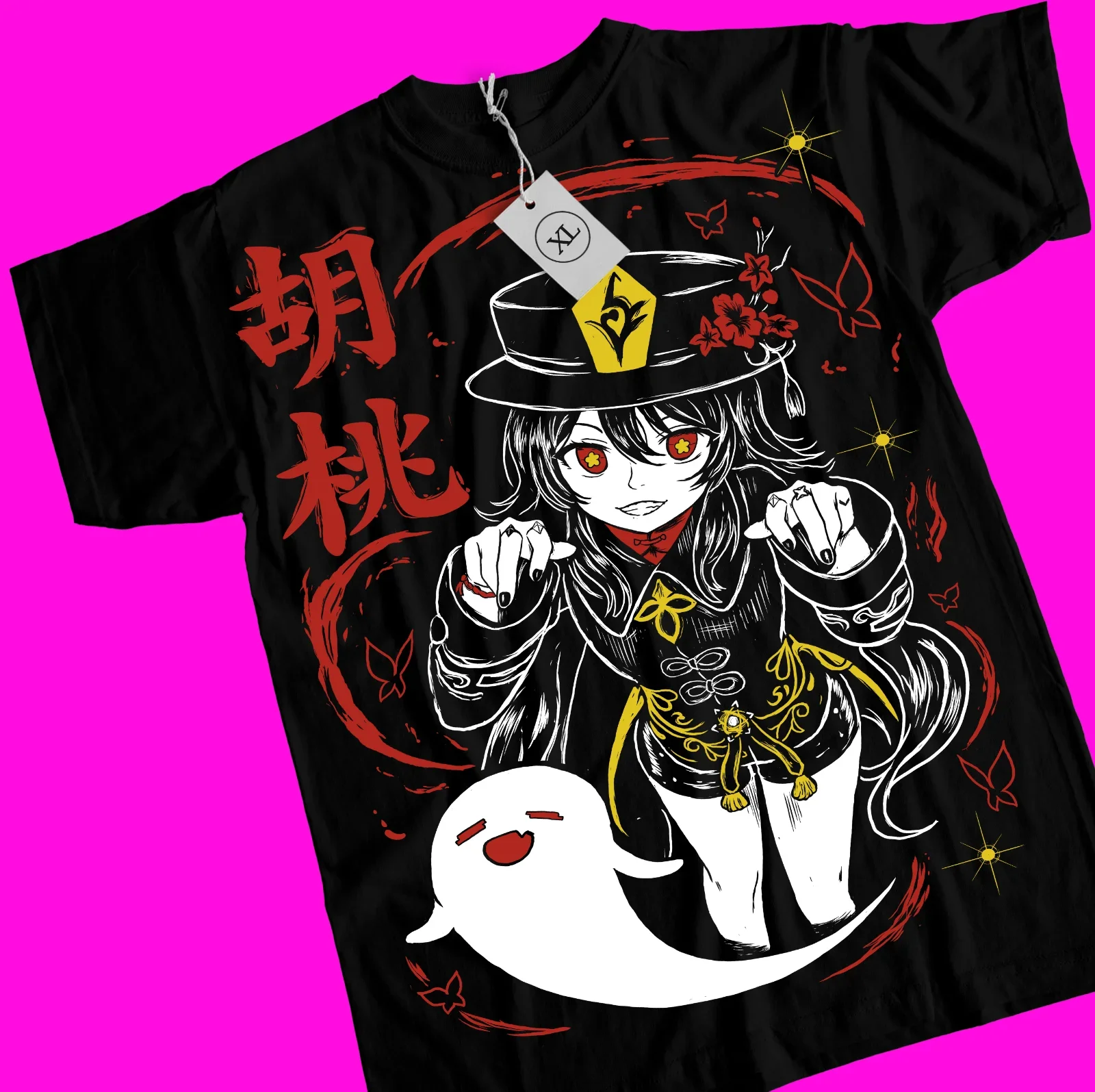 Genshin Impact HuTao Harajuku T-Shirt Anime Girl Kawaii Black Shirt Tee All Size