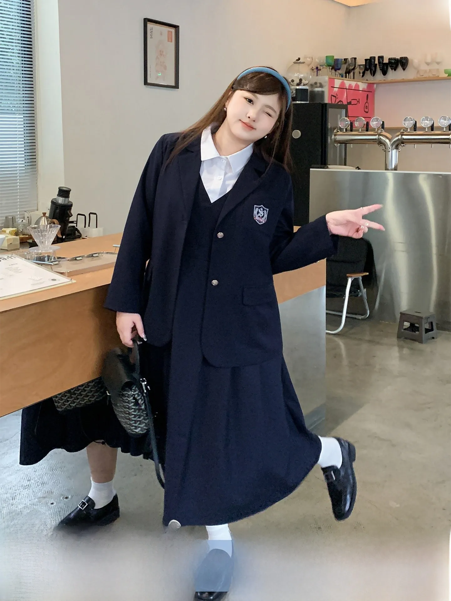 

YUZI Fish Roe Academy Style Suit Set Jacket A-Line Skirt Fake Two-Piece Spring Commute Slimming plus Size Women's Wear