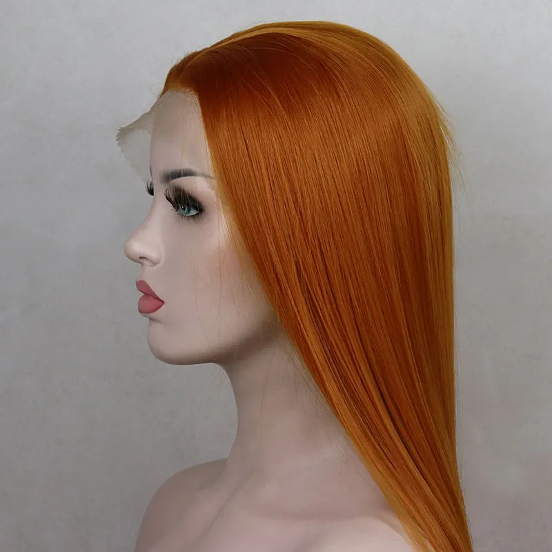 

Ginger Orange Straight Synthetic 13x4 Lace Front Wigs High Quality Heat Resistant Fiber Hair Natural Hairline For Women Cosplay