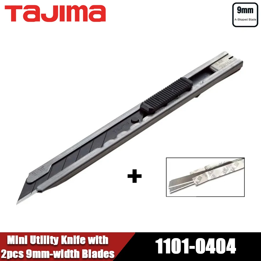 TAJIMA LC390B Mini Utility Knife with 2pcs 9mm-width A-type Stainless Steel Blades and Push Button Rugged Cutting Tools