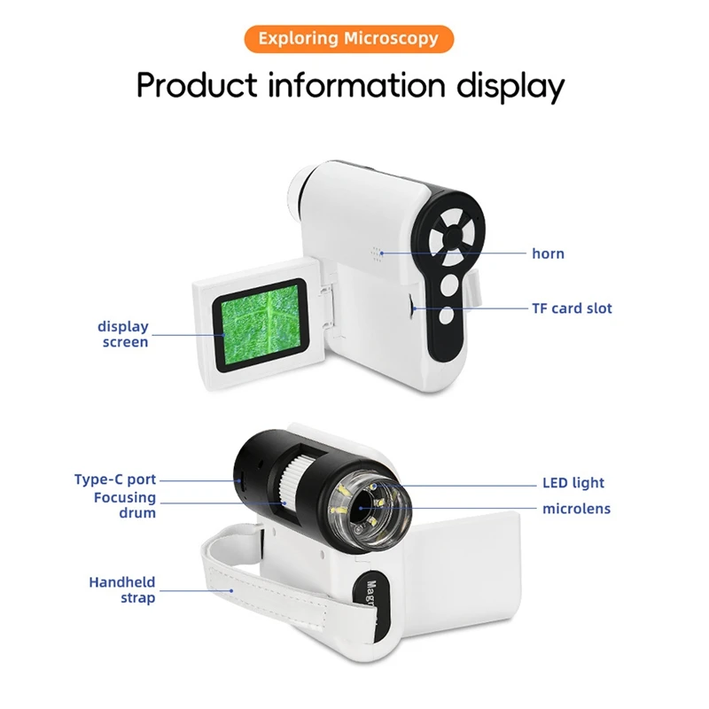 DV Microscope Portable Microscope For Kids With 6 Adjustable LED Lights 2Inch LCD With 32GB Memory Card