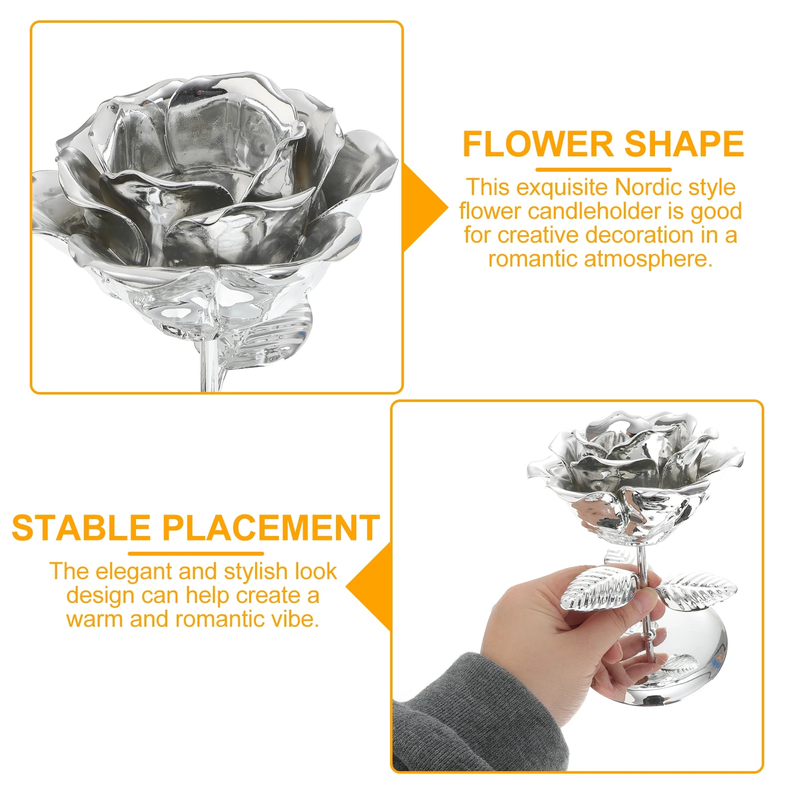 

1pc Electroplated Flower Nordic Style Elegant Holder Candlestick Ornament For Home Wedding Banquet Decor Ornament
