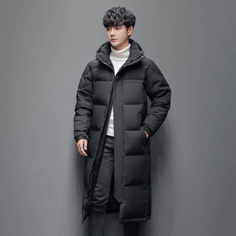 

Men's and Women's Same Style Winter Korean Style Loose Simple Long Over-the-Knee Hood Thick Warm Comfortable Couple Outerwear