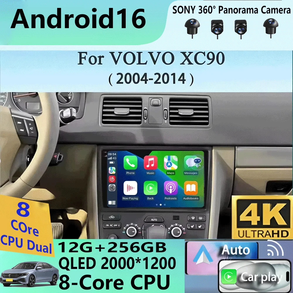 Radio Multimedia para Auto Android 16 para Volvo XC90 2004-2014, Reproductor de Video, Navegación Estéreo GPS Octa Core 2 Din, Cámara 360, WiFi 5G