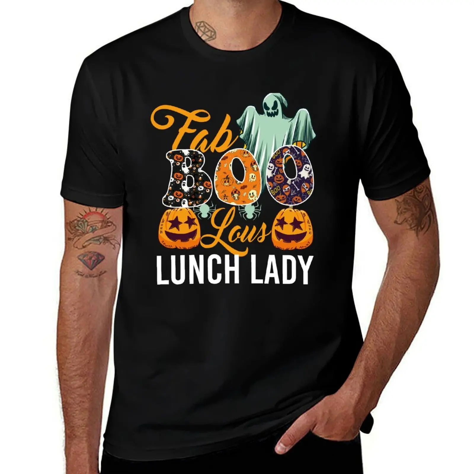 Fab Boo Lous Lunch Lady Cute Ghost Pumpkin Funny Halloween T-Shirt vintage anime shirt shirts graphic tees men graphic t shirts