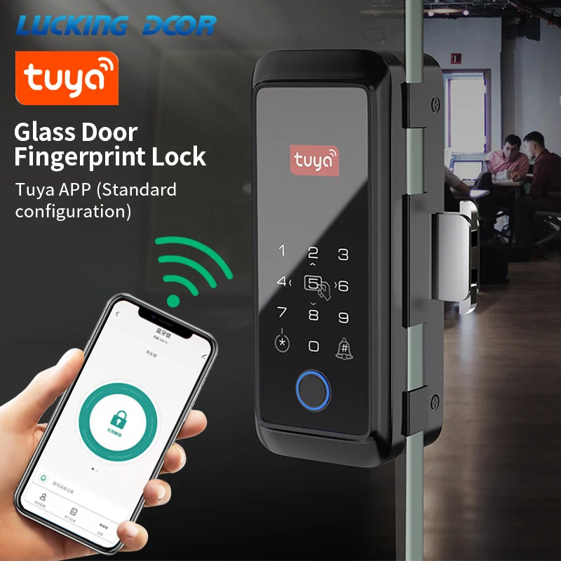 

Bluetooth Tuya APP Control Sliding Glass Digital Smart Lock Fingerprint Lock Electronic Single Double Door Lock 13.56Mhz RFID