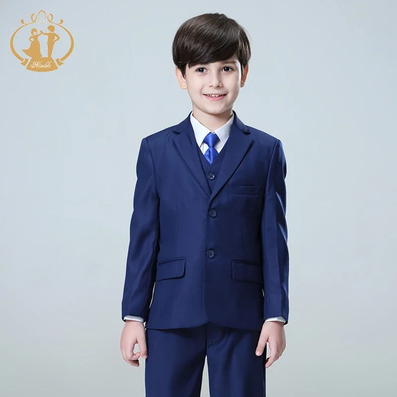 Spring Autumn Formal Boys Suits for Weddings Children Party Host Costume Blue Blazer Vest Pants Top Quality Wholesale Clothing