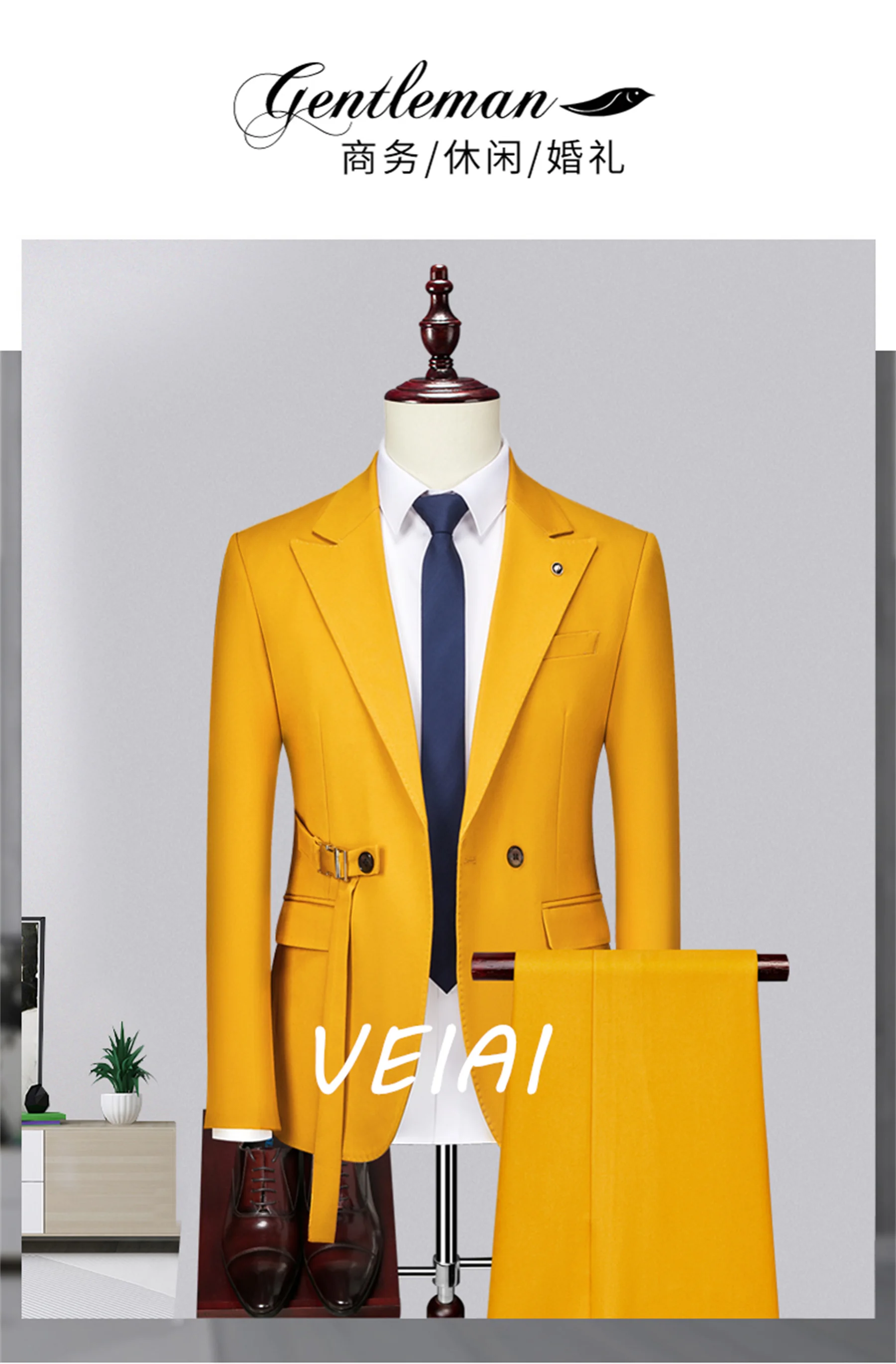 

Мужское повседневное свадебное платье по индивидуальному заказу, однотонный двубортный костюм, деловой банкетный костюм двойного назначения, тонкий костюм большого размера, два пи