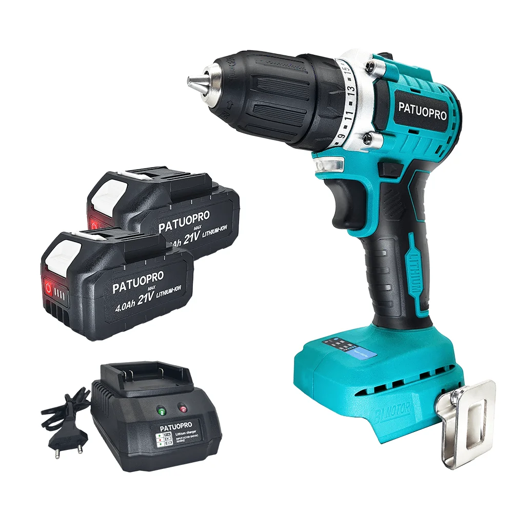 PATUOPRO 10MM Cordless Brushless Electric Drill 2 Speed 23 Torque Setting Home DIY Handheld Power Tools Fit Makita 18V Battery