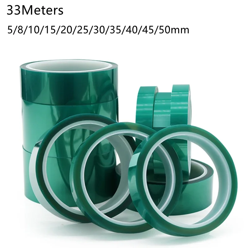 5/8/10/15/20/25/30/35/40/45/50mm 33M Green PET Film Tape Heat Resistant PCB Solder SMT Plating Shield Insulation Protection