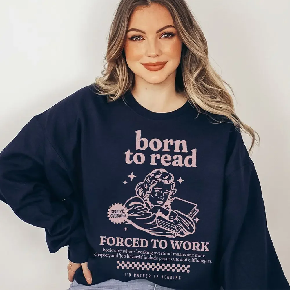 Damski polar poliestandardowy Y2K Top Born to Read Bluza Bookworm Sweter Zabawna bluza Bookish Magic Bookish Luźny top unisex