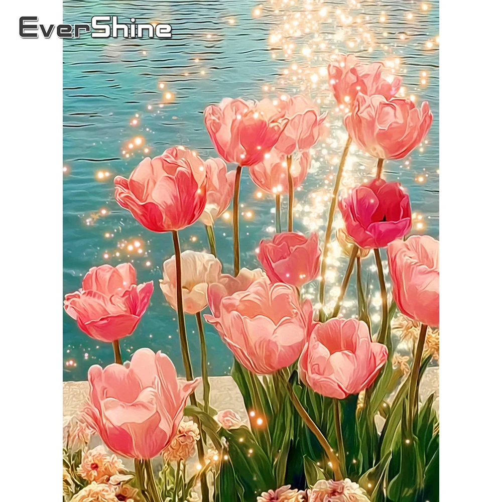 EverShine Diamond Painting Flower Full Drill Mosaic Tulip Picture Of Rhinestones DIY Kit Embroidery Seaside 5D Craft Wall Decor