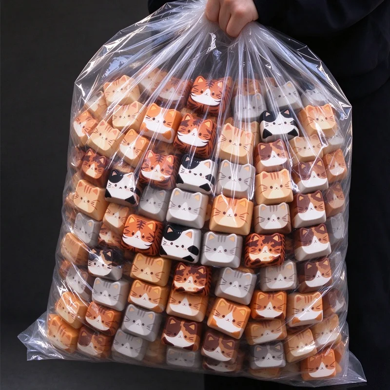 100PCS Cute Cat Keyboard Fidget Creative Design Keycap Keyring Finger Button Kawaii Mechanical Keyboard Keychain