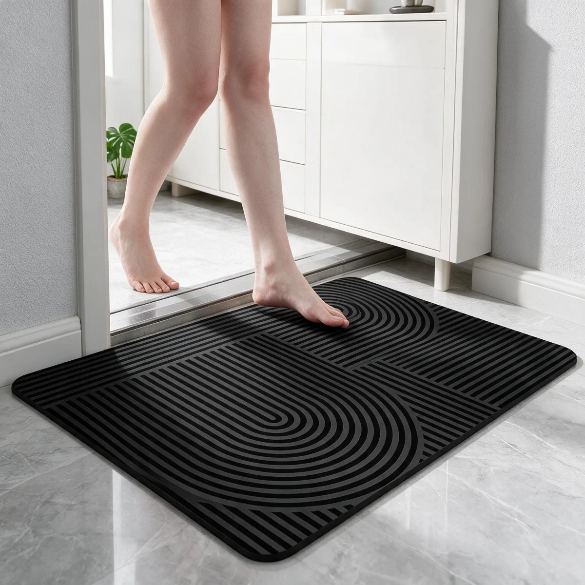 Tappetino da bagno quadrato con superficie in argilla diatomiche, fondo in gomma antiscivolo e design assorbente, tappeto da pavimento per bagno ad alta capacità di assorbimento, ideale per WC,