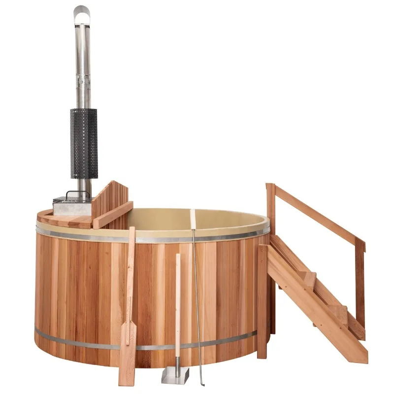 Modern Outdoor Spa Tub Spruce Hot Tube with Wood Burning Heater Whirlpool Pool for Swimming Massage for Outdoor Use Piscina