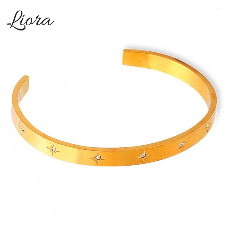 

Stainless Steel Cuff Bracelets For Women Shell Pearl Zircon Smooth Wristband Women Bracelets Dubai Wedding Gold Color Jewelry