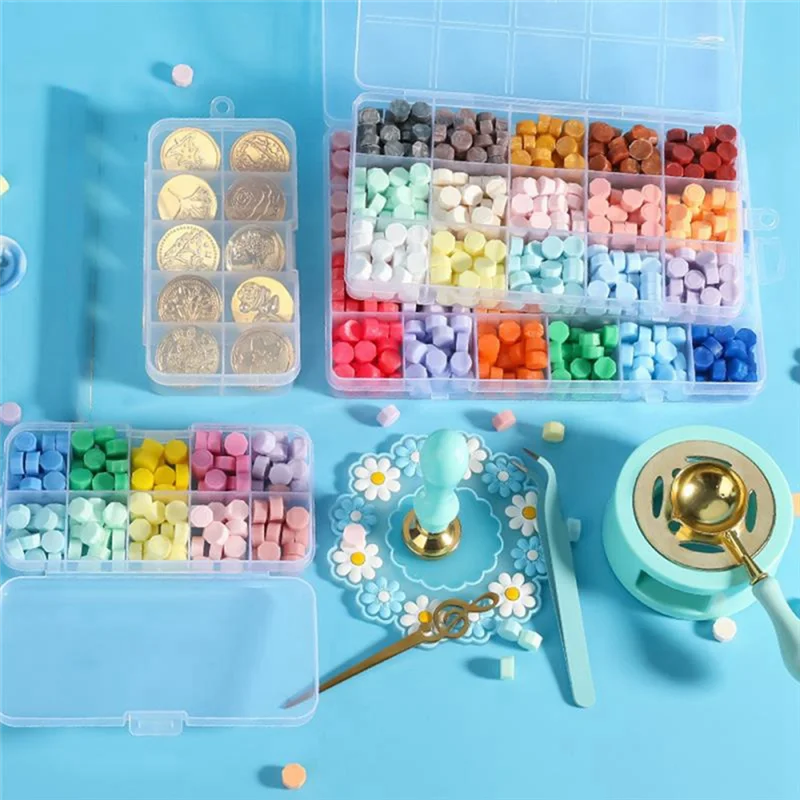 Kit de selo de cera 17 peças, aquecedor, caneta para colorir, decoração perfeita para convites de casamento para presente e artesanato, azul HY