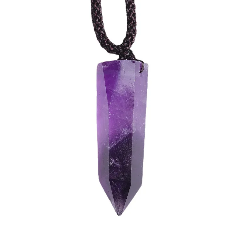 10pcs 4-5cm Original Stone Amethyst Pendulum Pendant Necklace Divination Faceted Single Pointed Crystal Column