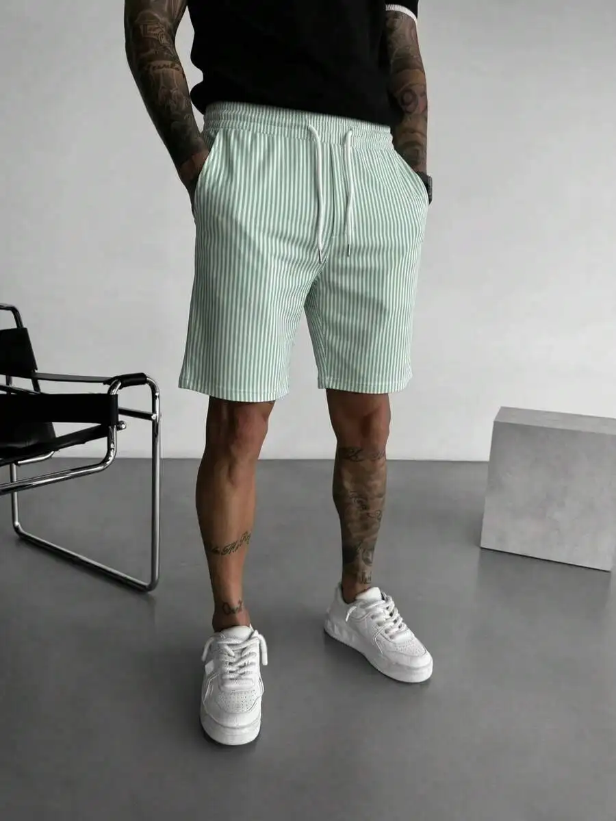 

Mens Striped Casual Shorts Knee Length Comfortable Drawstring Waist