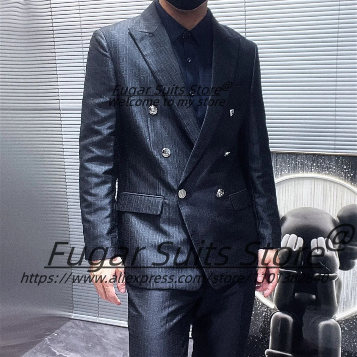 

Italian style Business Plaid Men Suits Slim Fit Double Breasted Groom Formal Tuxedos 2 Pcs Sets Classic Male Blazers Ropa Hombre