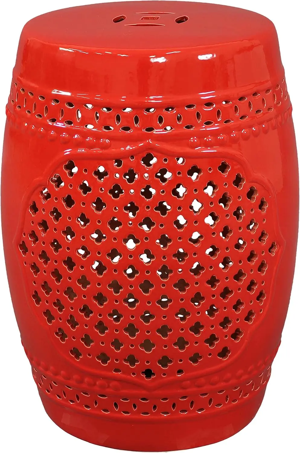 

Red Ceramic Garden Stool with Lattice Design for Indoor Outdoor Use, 17.75-Inch Height, Supports 300 lbs