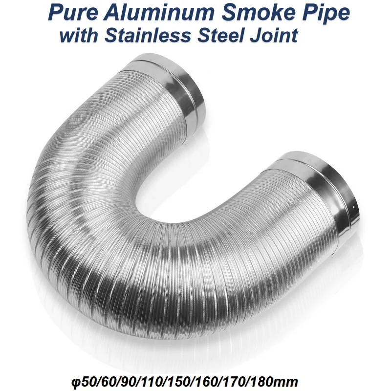 

1.5m/2m High Temperature Resistant Pure Aluminum Smoke Pipe for Kitchen Range Hood/Water Heater/High-power Dryer