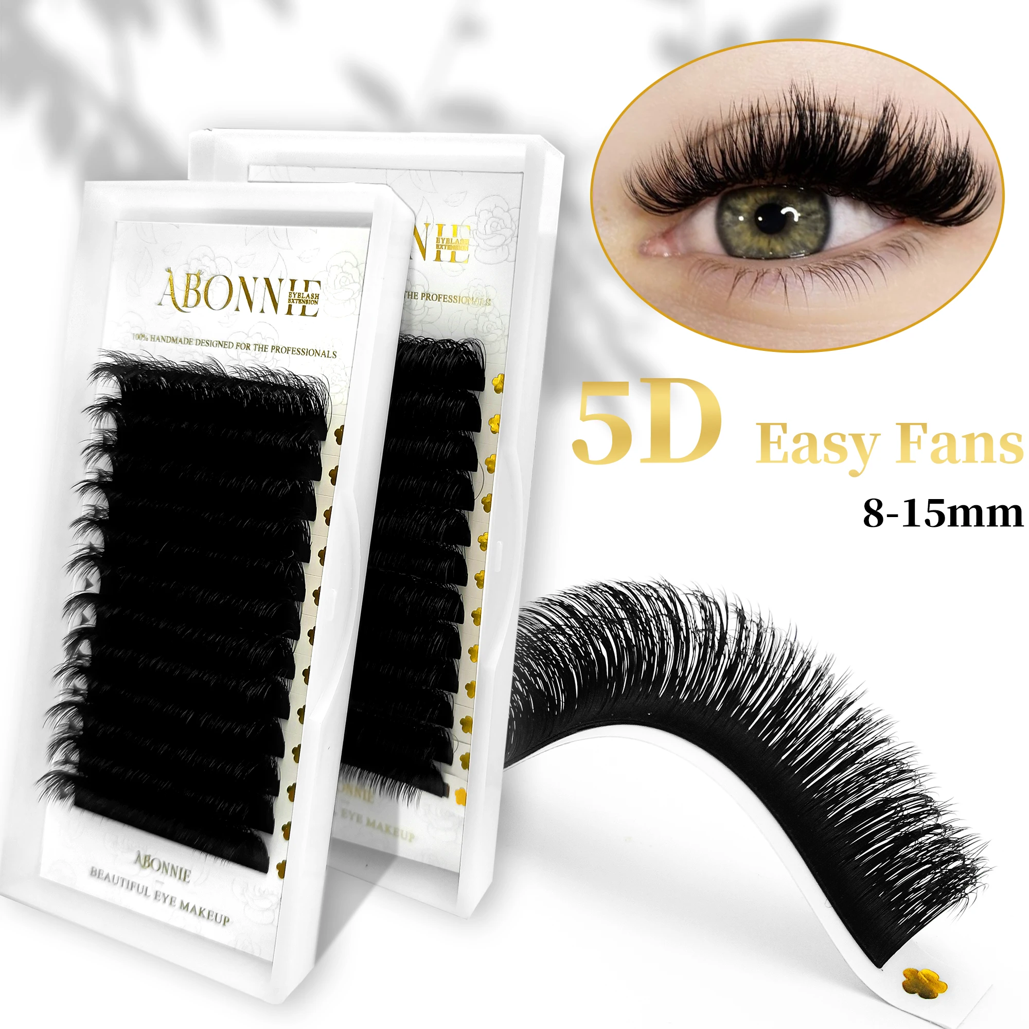 ABONNIE 5D Easy Fan Lashes Bloom Individual Premade Volume Fans Eyelash Extensions Faux Mink Eyelashes Extensions Soft