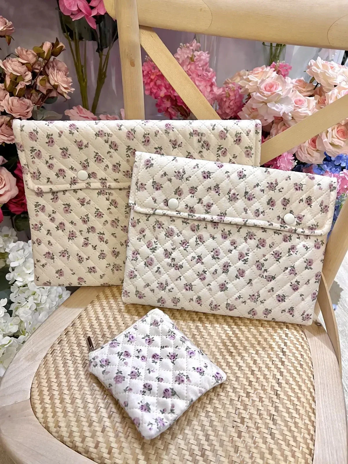 Ins Floral Laptop Sleeve Computer Carrying Case Bag 13 13.3 14 14.1 Inch Portable Table Pc Case 9 10 11 Inch Cover Bags Mac Book