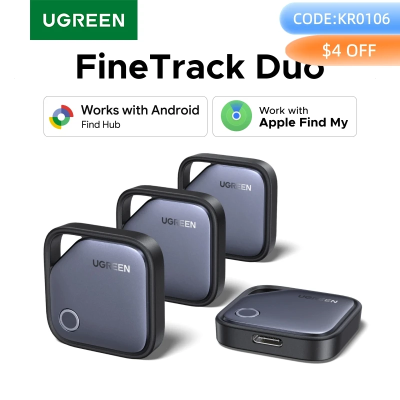UGREEN【Compatibilidade com sistema duplo】Smart Finder para Apple Find My (iOS) e Find Hub App (Android) Cartão rastreador Bluetooth