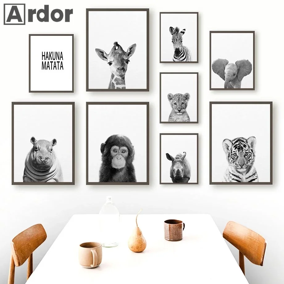 لوحة قماشية للأطفال على شكل فيل غزال وحشي وحيد القرن ملصق على شكل قرد هاكونا ماتاتا لوحة فنية مطبوعة على شكل حضانة ديكور لغرفة الأطفال في الشمال