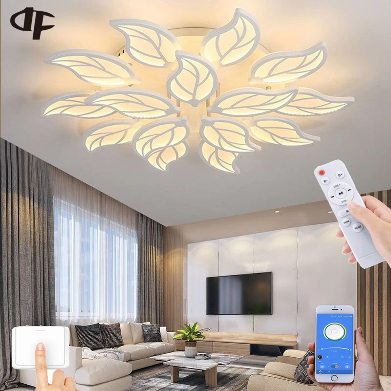 Modern bedroom LED ceiling light living room chandelier hotel lighting ceiling light leaf chandelier remote control smart lamp