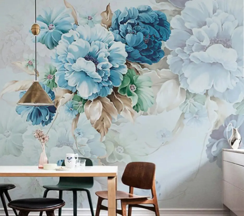 Custom Stickers suelo vinilo autoadhesivo mural Nordic peony flower wallpaper living room TV background wall papel de parede