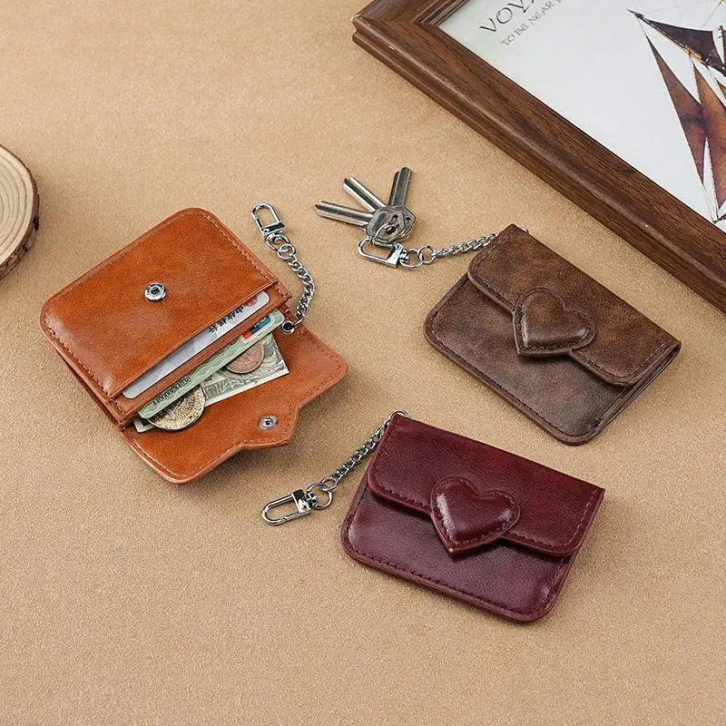  Oil Wax Leather Coin Purse Women's Multi-Card Anti-Magnetic Card Holder Two-In-One Functional Small Bag Leather Goods