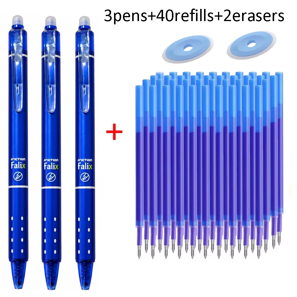 0,5 mm gelpennen met een drukmechanisme, die je kunt uitvegen, inclusief 40 navulpatronen en 2 gummen, met een afwasbare handgreep, geschikt voor school, kantoor en algemeen schrijfwerk.