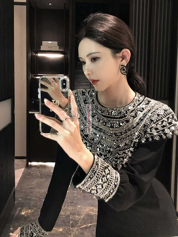 Excellent Workmanship Black Attire for Formal Occasions Stunning Birthday Evening Gown Autumn Winter Dinner Party Dress TP052 view 2
