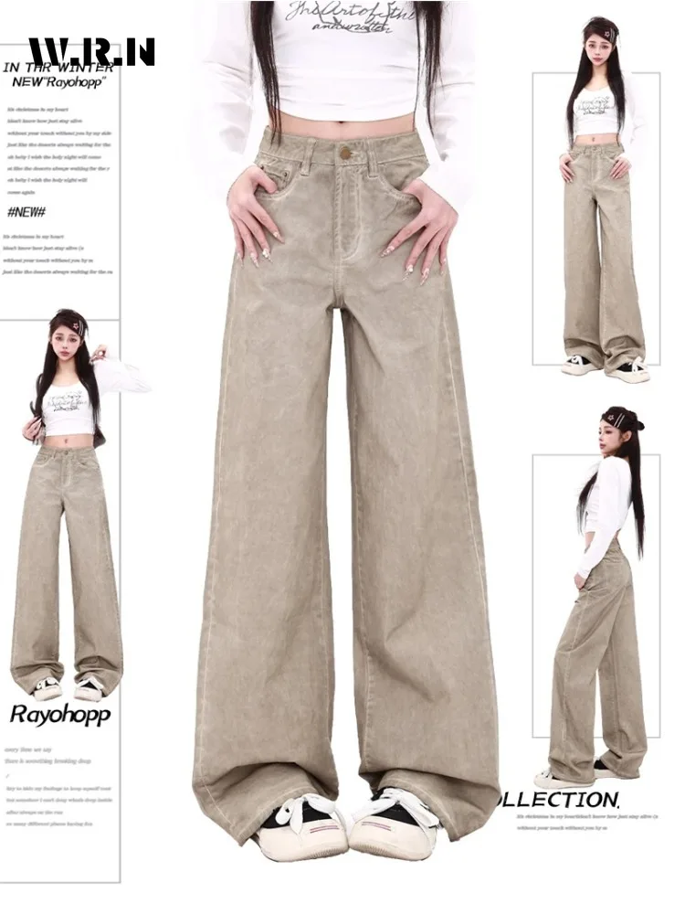 

2024 Summer Women's Casual Style Solid Color Jeans Vintage High Waist Loose Pants Trashy Y2K Wide Leg Punk Baggy Denim Trouser