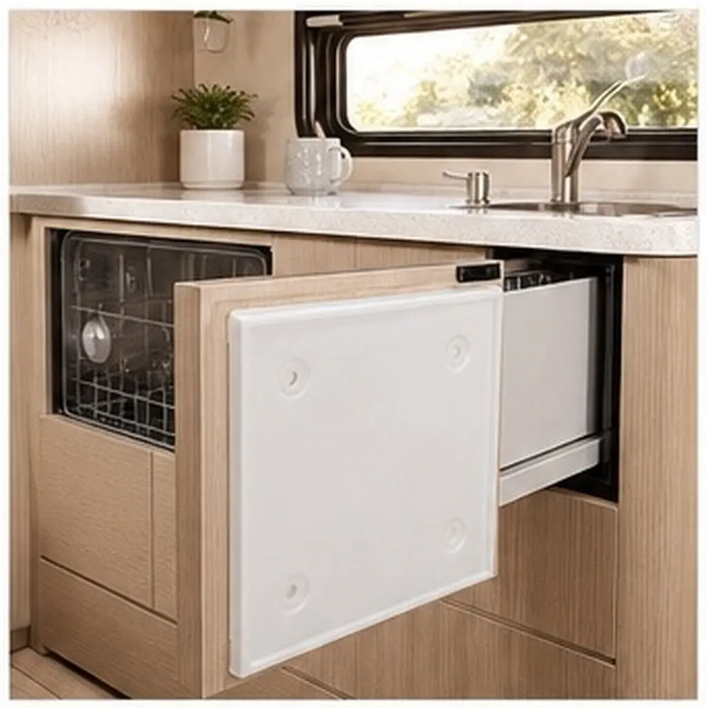 Rv Dishwasher Sliding Panel Cover Space-Saving Modern Design Smooth Extension Easy-Install Removable Dishwasher Front Cover