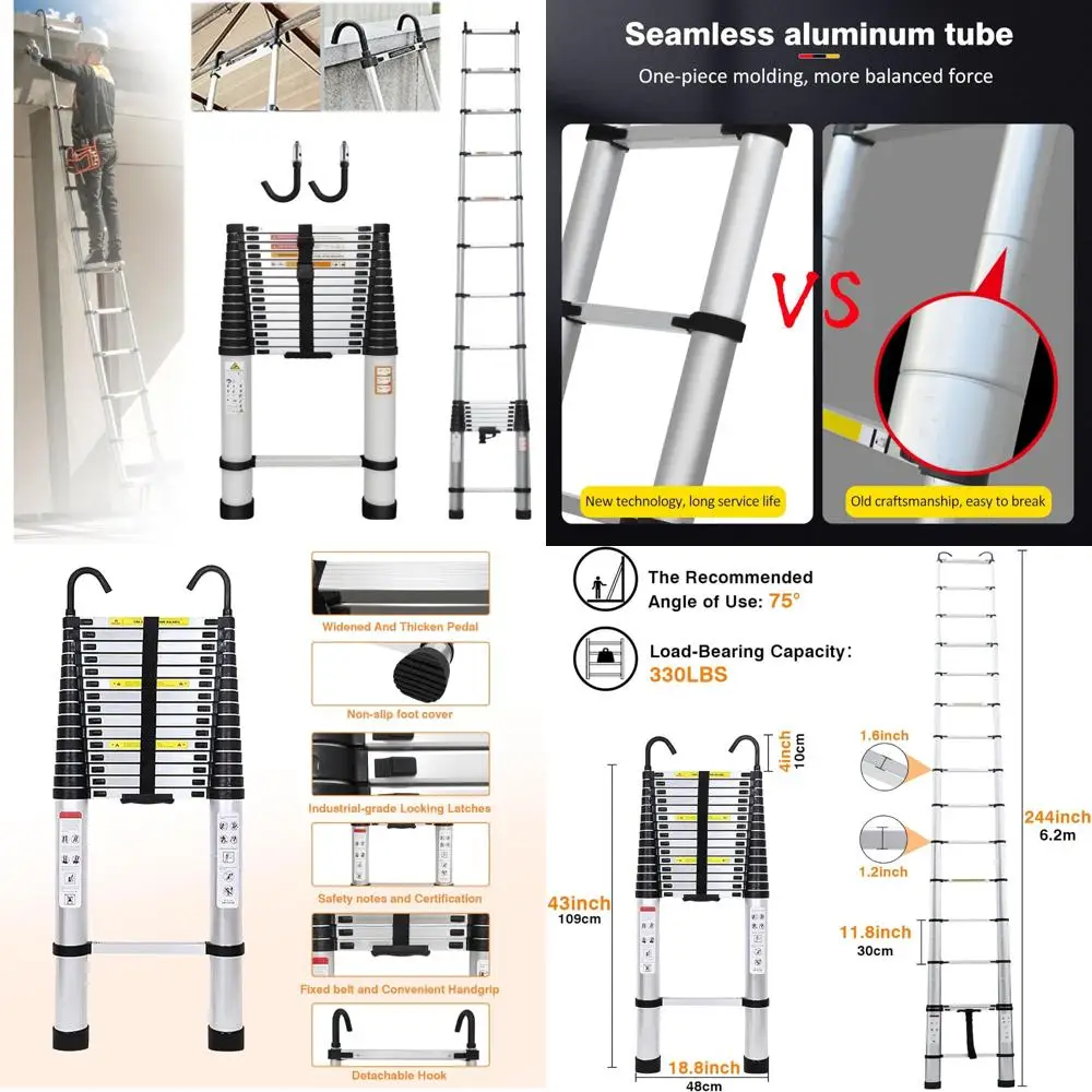 سلم تصغير من الألومنيوم - سلم تمديد محمول بطول 20 قدمًا مع أقدام غير قابلة للانزلاق، سعة 330 رطل، EN131 #1