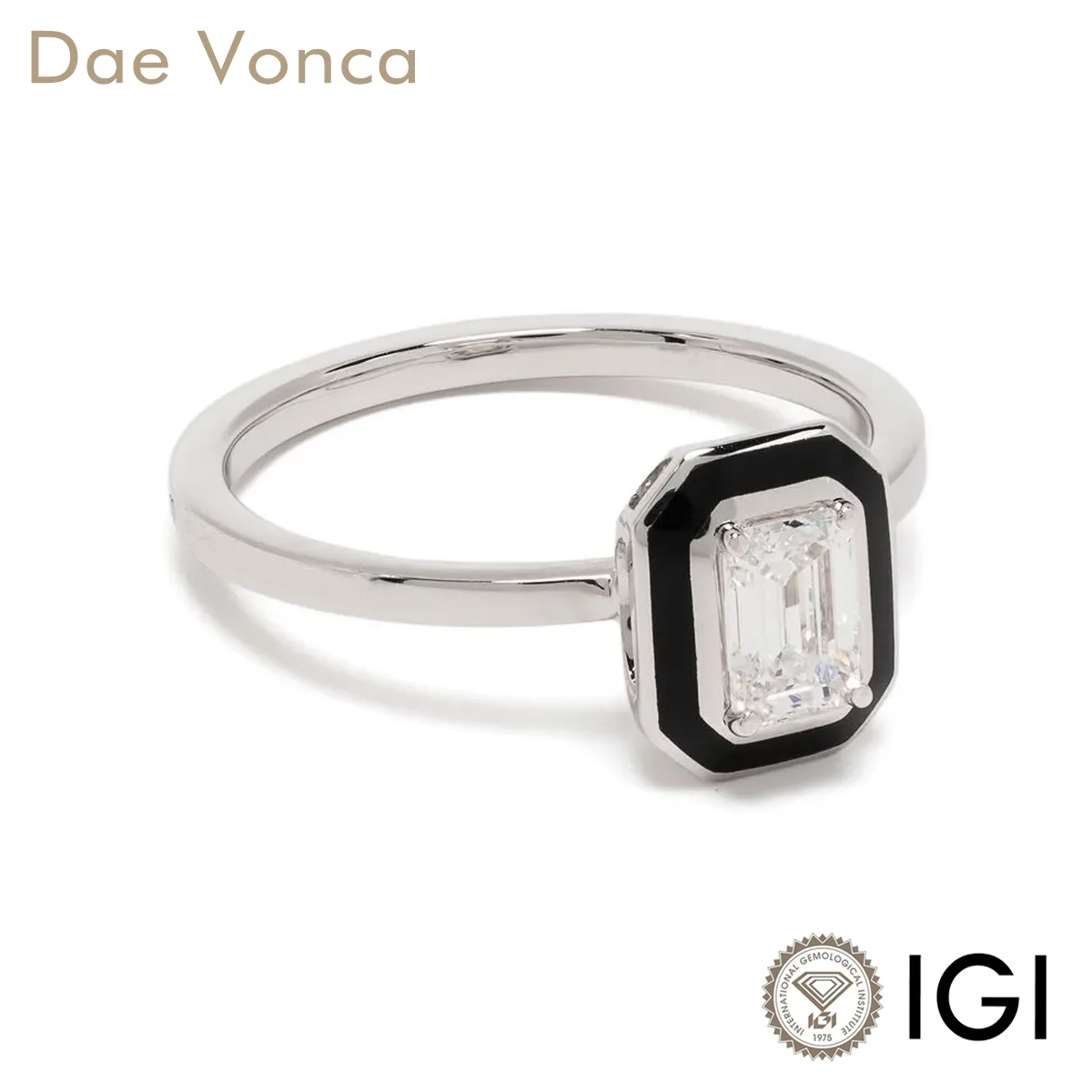Emerald Cut Lab Created Diamond Ring Featuring Blue Enamel Work Lab Diamond Ring 9K/14K/18K Solid Gold Solitaire Style Ring