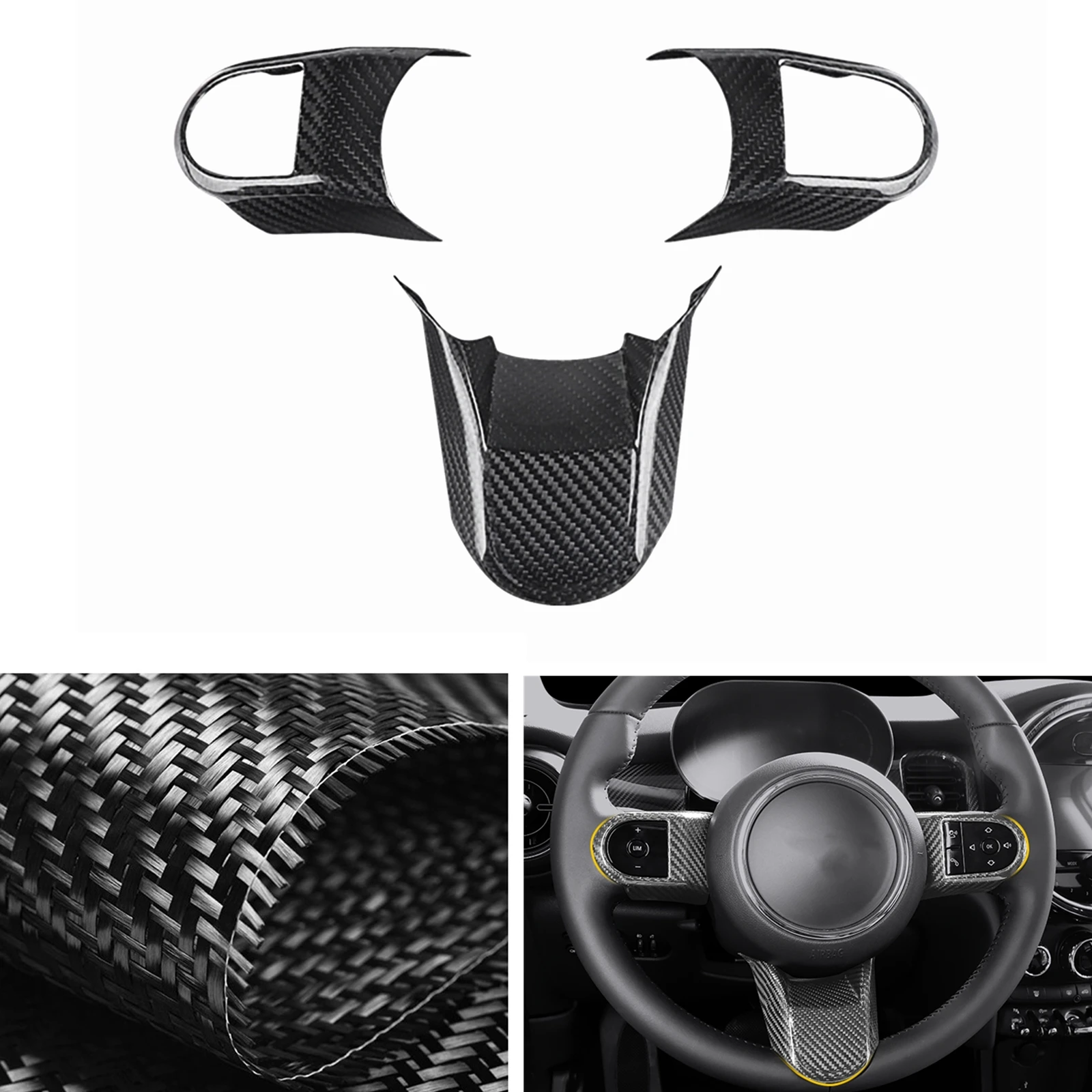 Carbon Fiber Car Gear Steering Wheel Panel Cover Trim Sticker Strip For BMW MINI Cooper F55 F56 F57 2021-2022 Base Version Decor