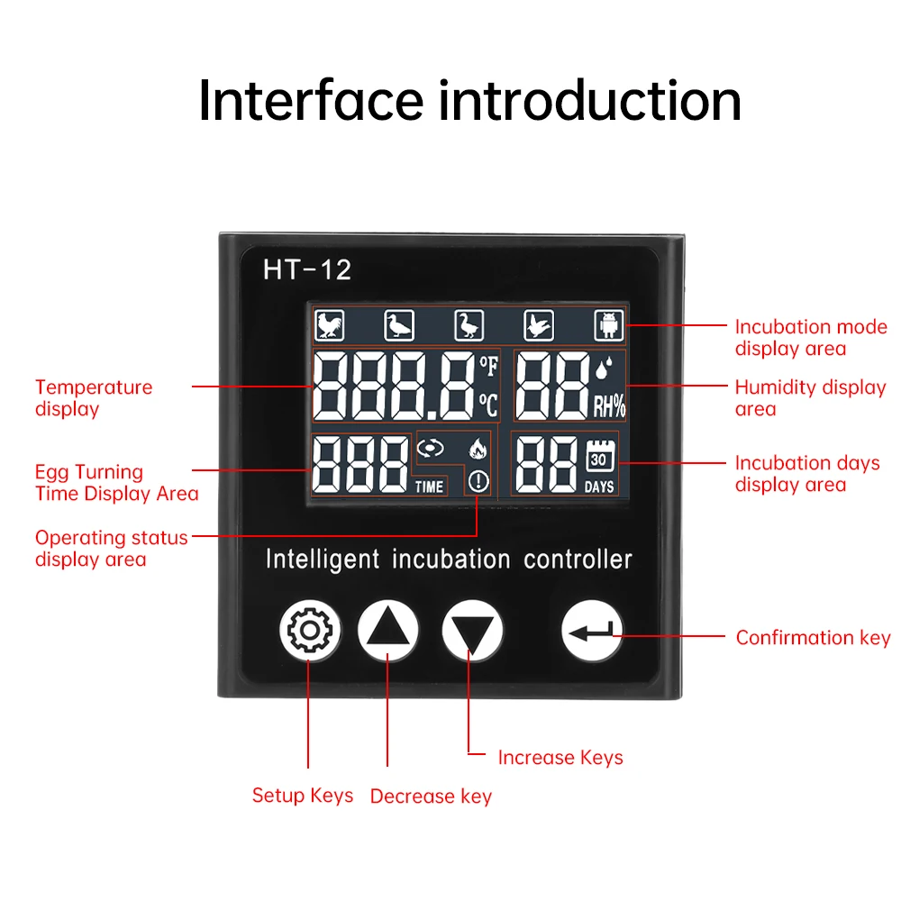 Incubateur d'œufs intelligent LCD – Tourneur d'œufs automatique, contrôle de la température et de l'humidité pour œufs de poulet/canard/oie/pigeon, chauffage et humidification