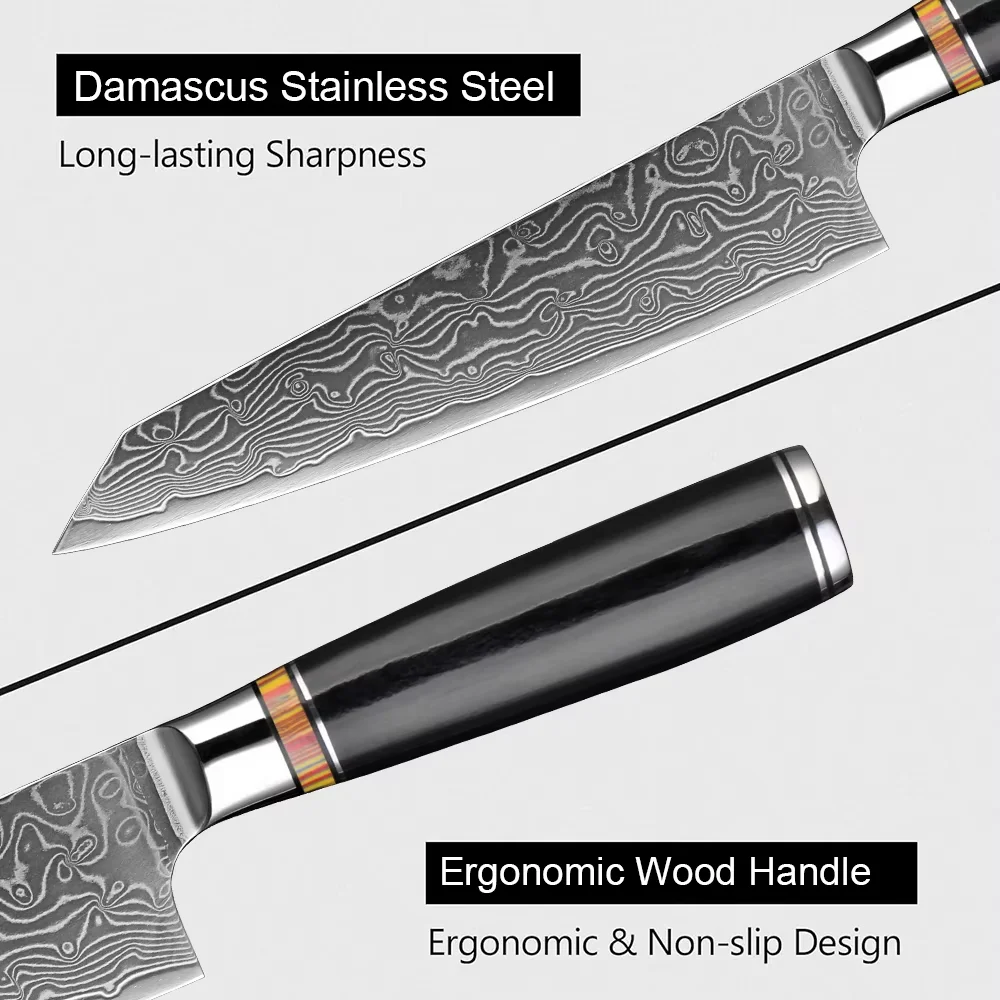 Profesjonalny zestaw noży kuchennych (1-8 sztuk) 67-warstwowa stal damasceńska: nóż szefa kuchni, Santoku, nóż uniwersalny, nóż do chleba, siekacz, nóż do obierania.