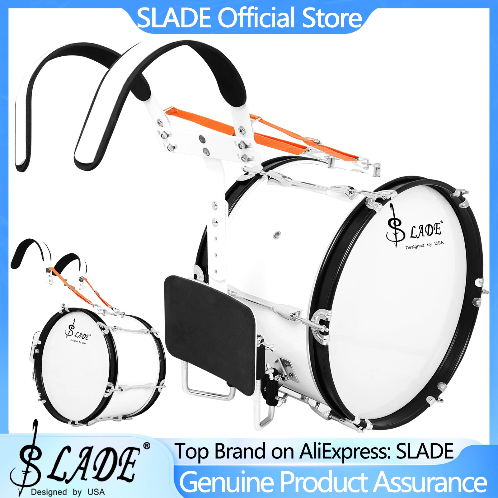 Tambor de Bajo SLADE de 16x12 Pulgadas, Tambor de Marcha, Instrumento de Percusión Profesional con Llaves de Afinación y Baquetas para Práctica
