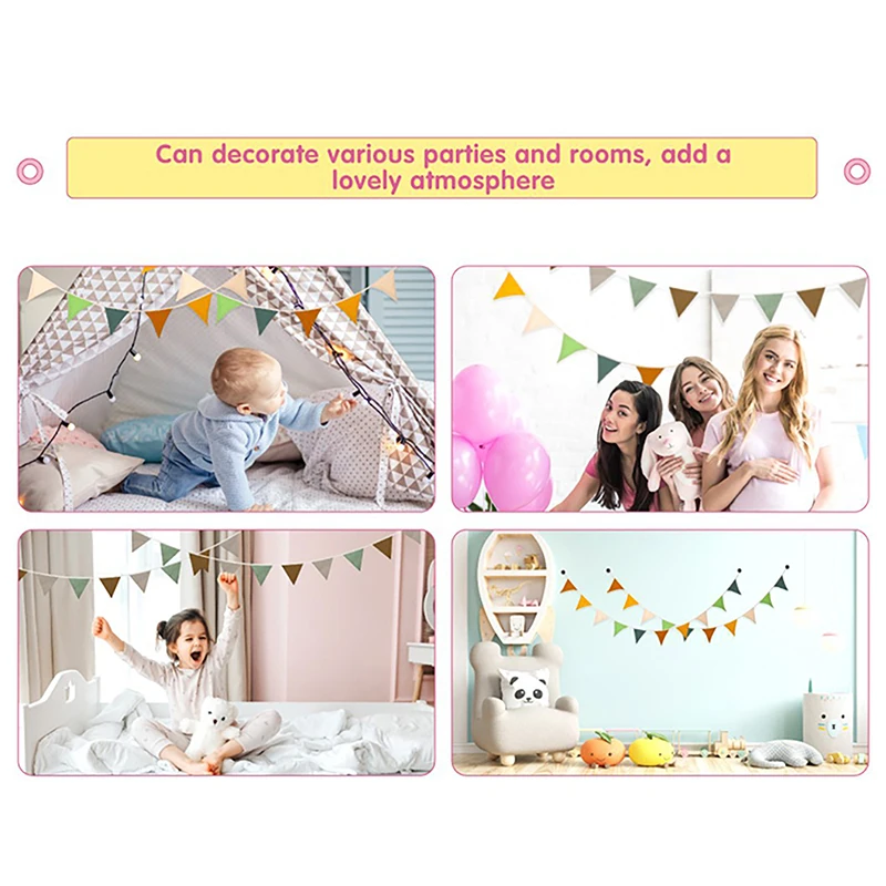 Hang Flag Banner Nursery Bunting Banner Flags Washable Cotton Fabric Triangle Pennant Garlands For Living Room And Bedroom