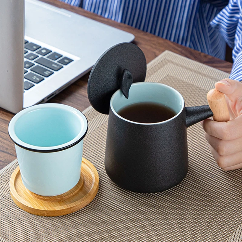 

Ceramic Retro Coffee Cup Office Water Cup Filter Tea Cup with Cover Cups and Mug