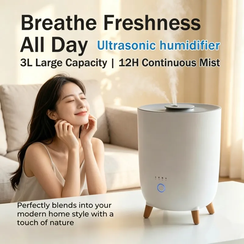 3L large capacity Ultrasonic humidifier upper open lid water supply bottom noise, easy to clean, ,For use in dry weather