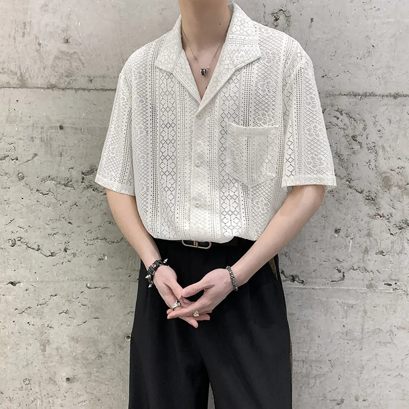 

Летняя мужская тонкая рубашка с вырезами, повседневный дизайн, рубашка с кубинским воротником, дышащая, легкая, из полиэфирного волокна