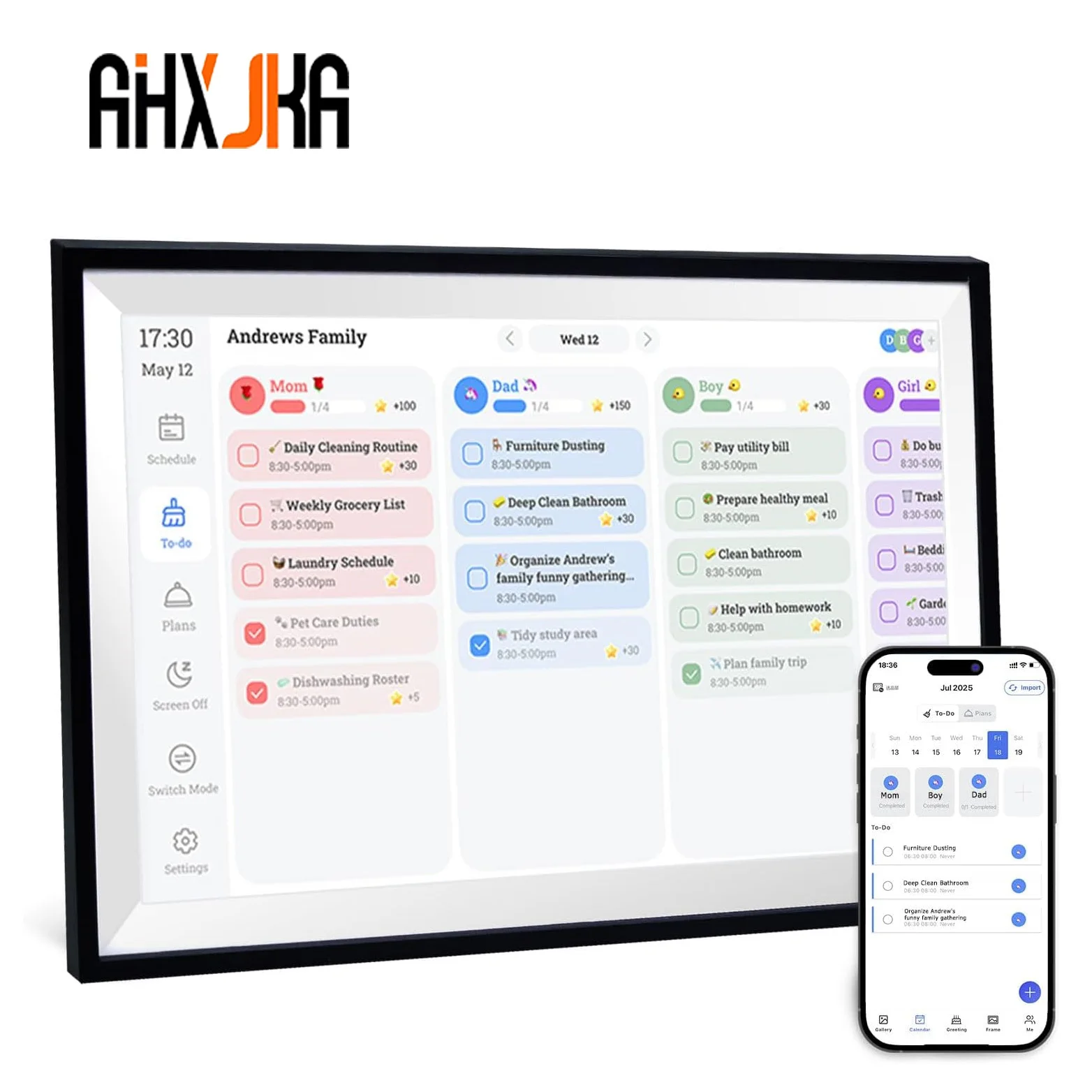 

15,6-дюймовая цифровая фоторамка с Wi-Fi, 32 ГБ, IPS-панелью, умным календарем, сенсорным экраном, для настенного и настольного монтажа, электронная