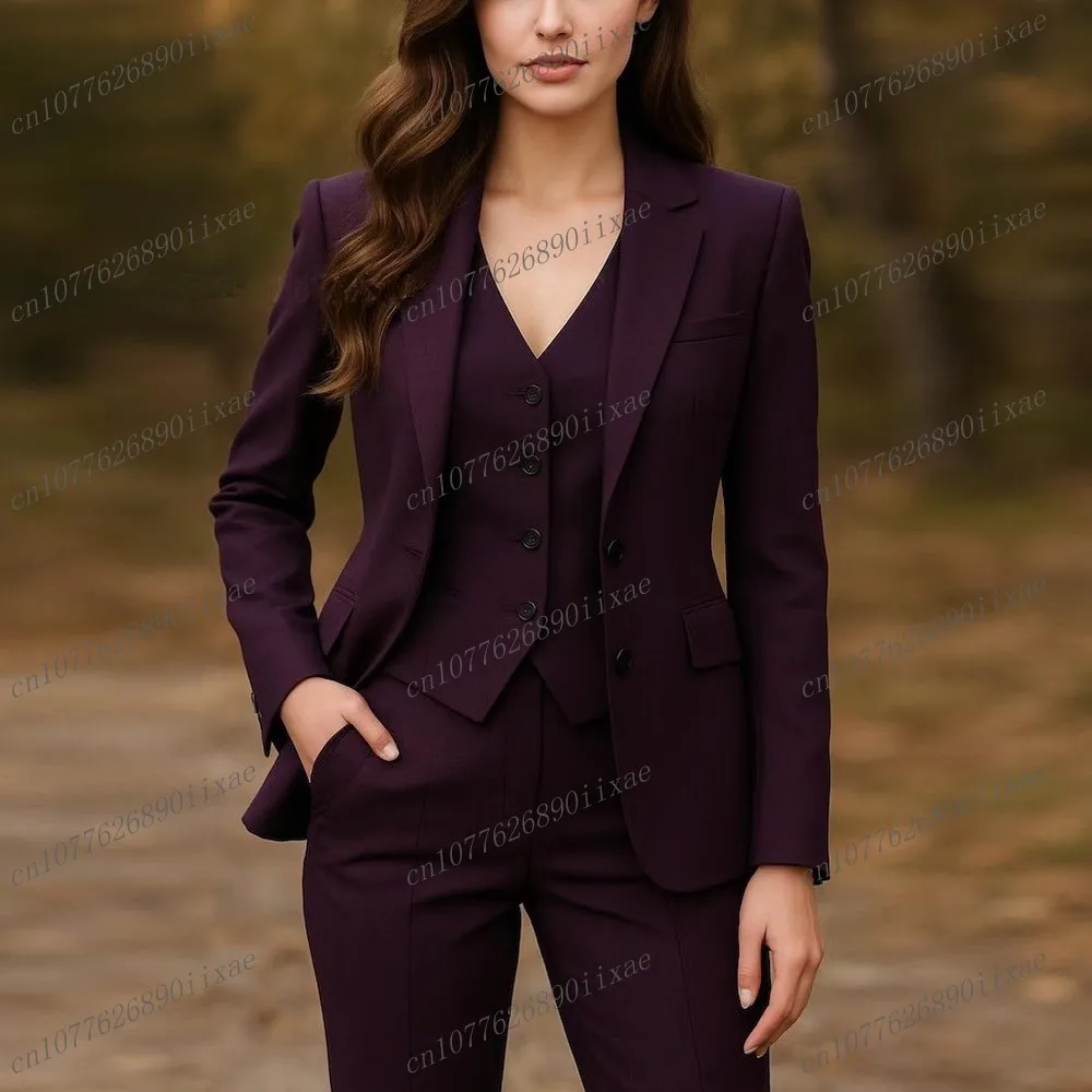 

New Purple Formal Occasion Women Suit Wedding Party Business Office Lady Tuxedos 3 Piece Set Blazer Vest Pants Customized